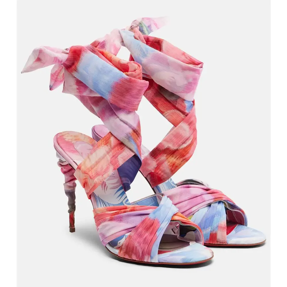 Christian Louboutin Affabula Lace Up 100 Pink Floral Tie Sandal Heel Pump 41